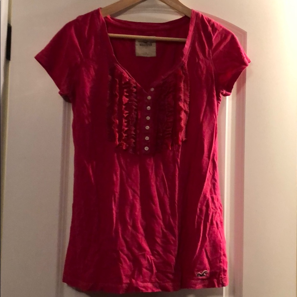 Hot pink top with ruffle accent - Hollister